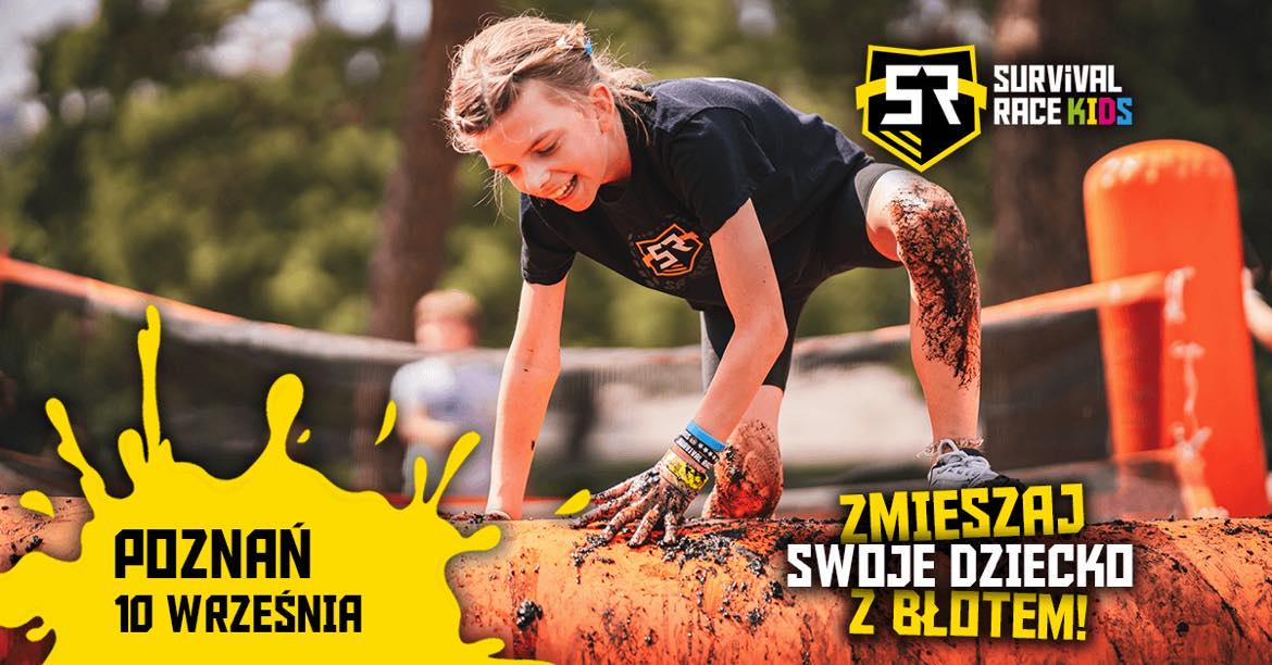 Plakat promujący wydarzenie. Dziewczynka przeskakuje przez przeszkodę.