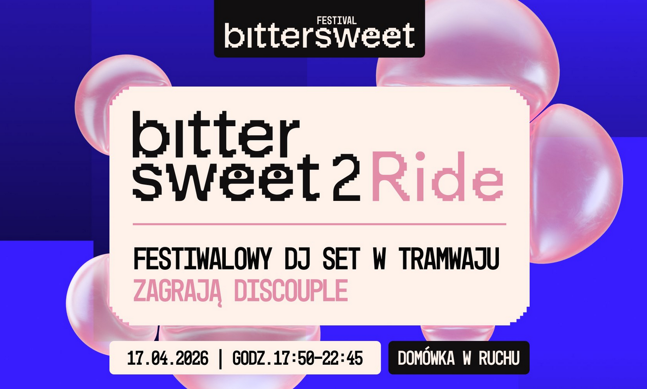 Plakat wydarzenia BitterSweet 2 Ride: festiwalowy DJ set w tramwaju, 17.04.2026, godz. 17:50-22:45, zagra Discouple.