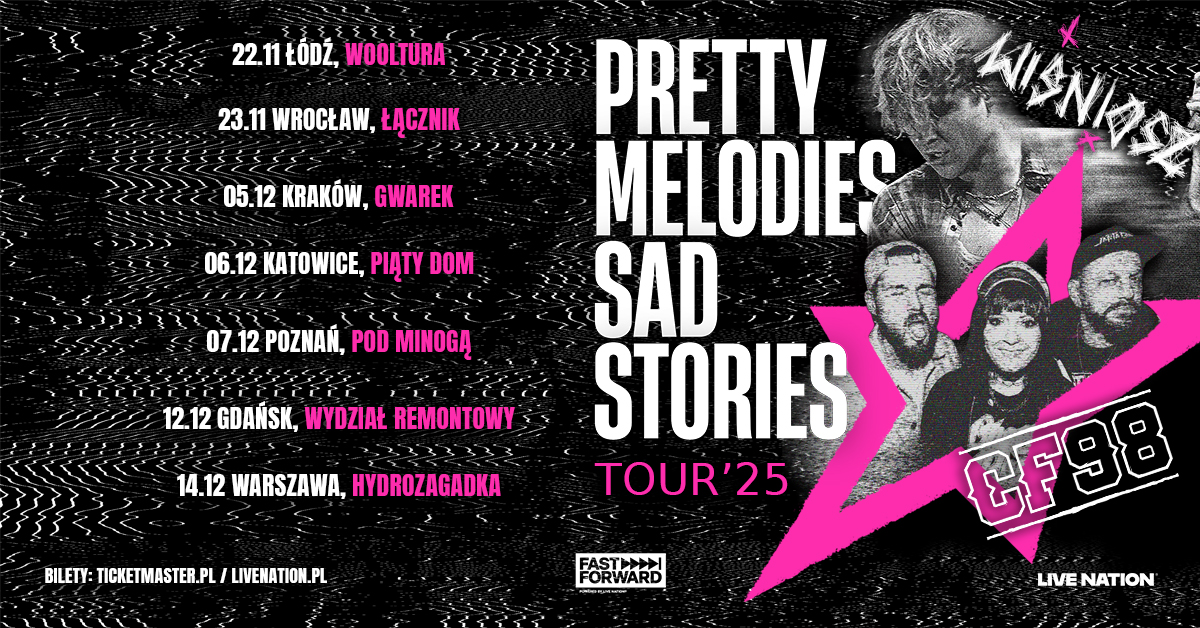 Plakat informujący o koncertach zespołów CF98 i Wiśniosz.