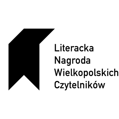 Czarny napis "Literacka Nagroda Wielkopolskich Czytelników", z prawej strony chorągiewka.