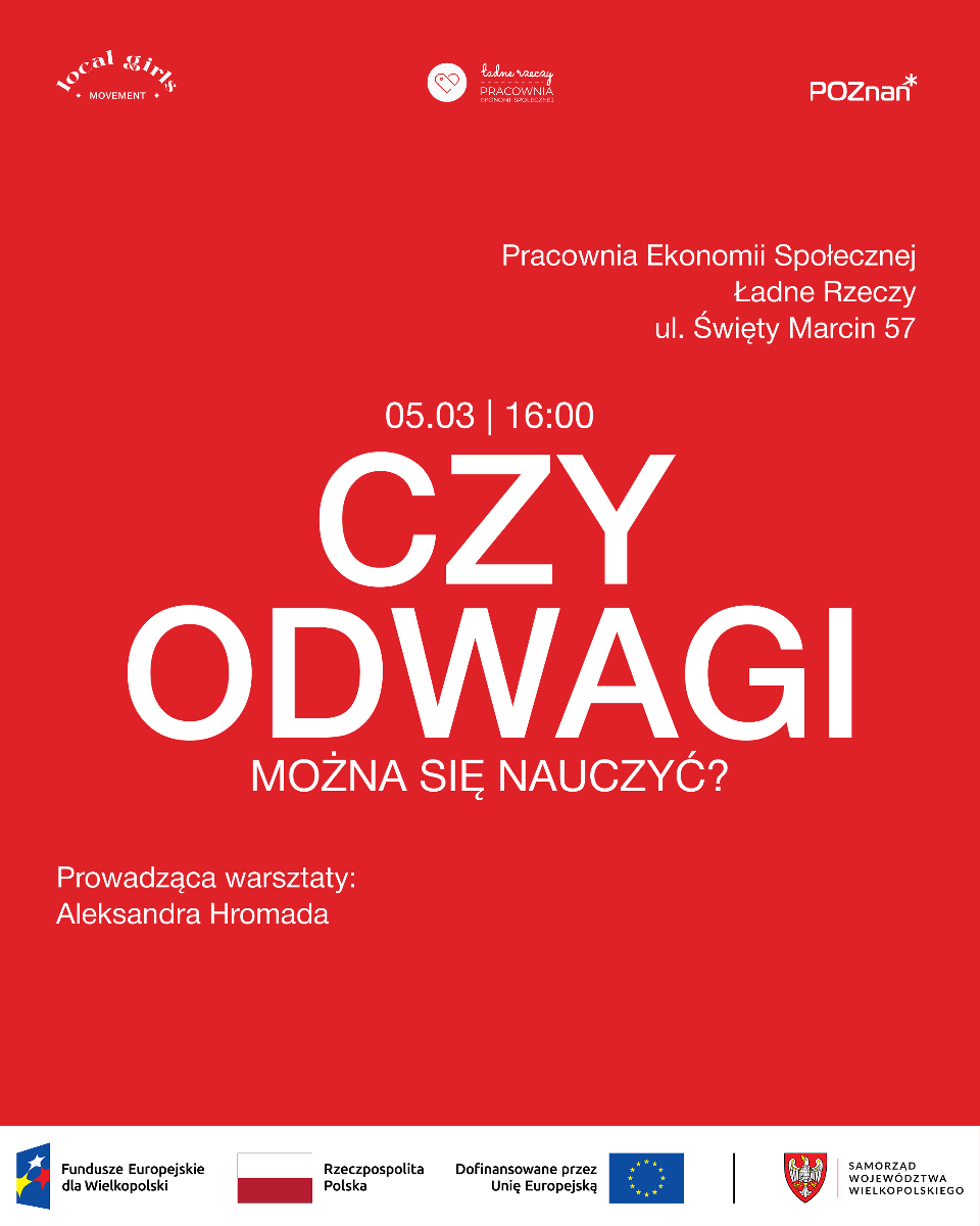 grafika ilustrująca. Tło grafiki w kolorze czerwonym, na nim białe napisy róznej wielkości.