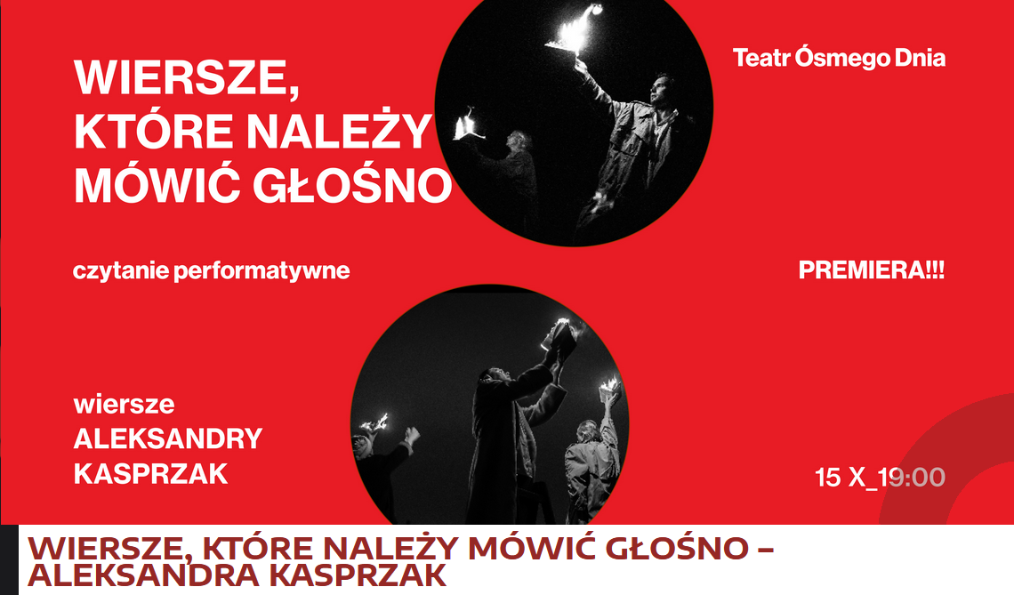 Fragment plakatu wydarzenia - tytuł spotkania na czerwonym tle.