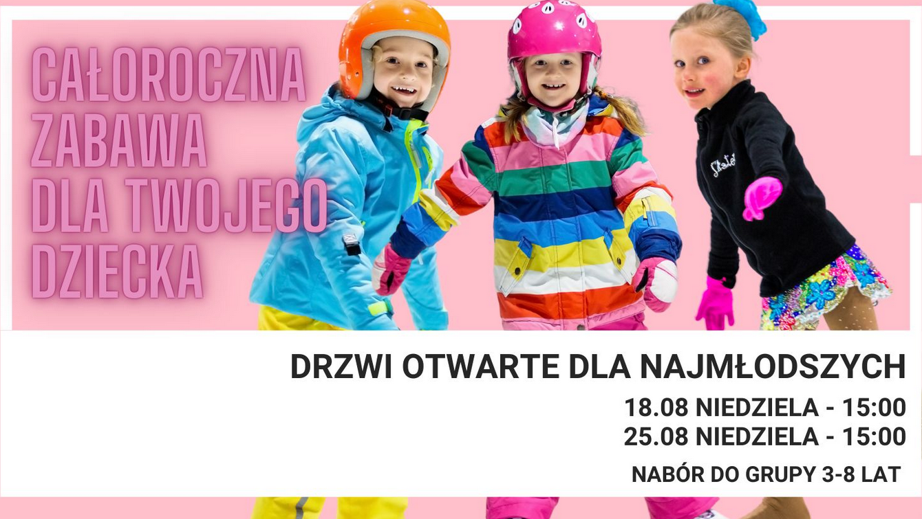 Plakat, troje dzieci w strojach zimowch, obok napisy informujące o wydarzeniu.