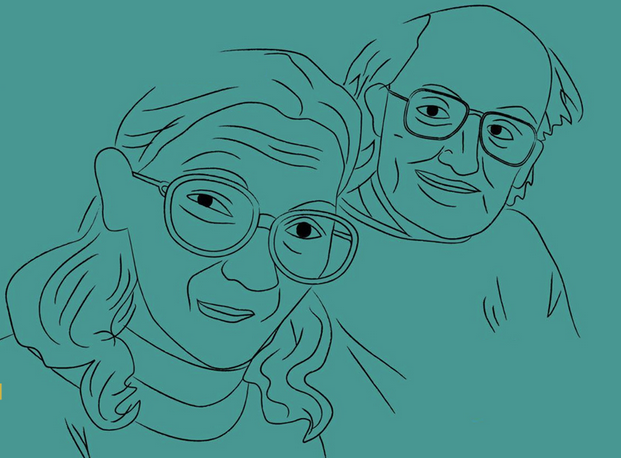 Rysunek ołówkiem kobiety i mężczyzny.