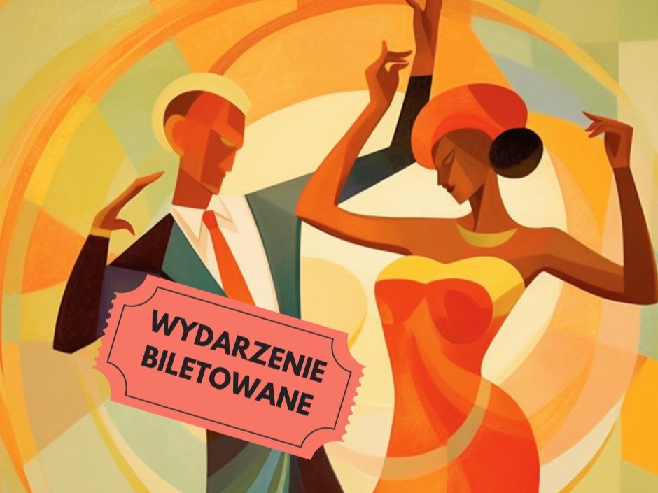 Rysunek tańczącej pary, informacje o potańcówce.