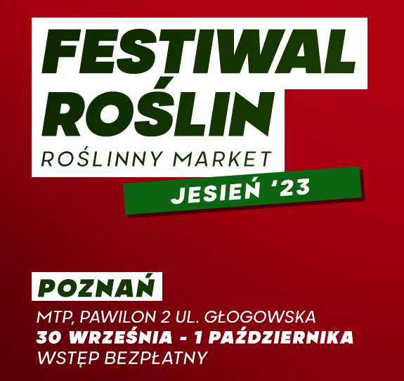 Festiwal Roślin w Poznaniu. Market ogrodniczy. Międzynarodowe Targi Poznańskie, hala nr. 2. Od 30 września do 1 października 2023 r. Na plakacie dłonie, które trzymają białą doniczkę z kwiatem.