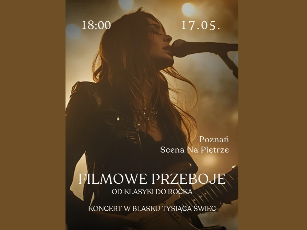 Kobieta trzyma gitarę, obok informacje o wydarzenia.