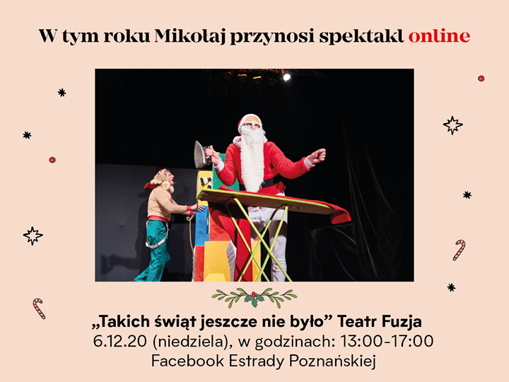 Na zdjęciu widać Mikołaja z żelazkiem przy desce do prasowania.