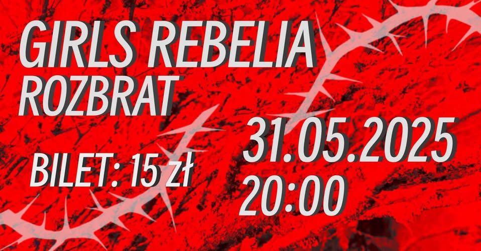 Informacje o koncercie girls rebelia na czerwonym tle.