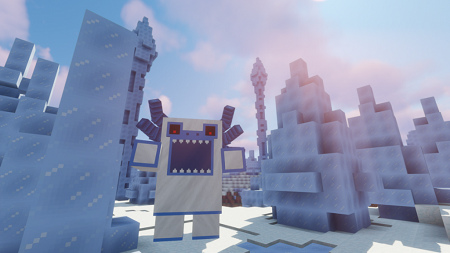 Grafika przedstawia prawdopodobnie robota z Minecraft.