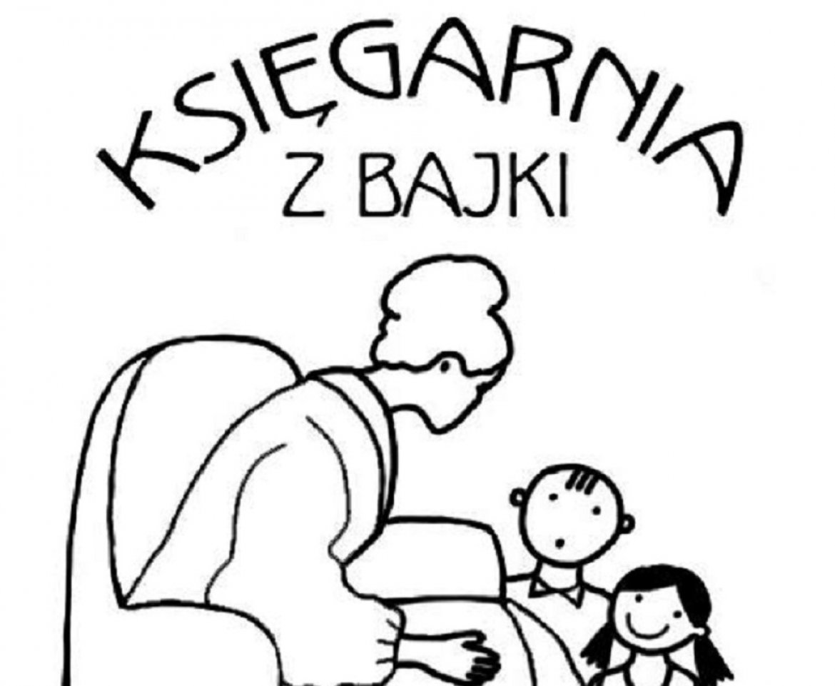 Grafika przedstawia starszą panią siedzącą w fotelu zwróconą twarzą do dwójki dzieci siedzących na podłodze.