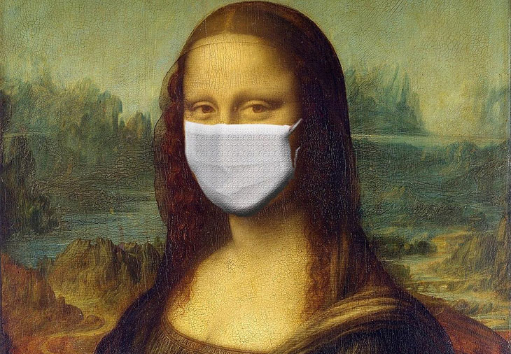 Na grafice Mona Lisa w maseczce.