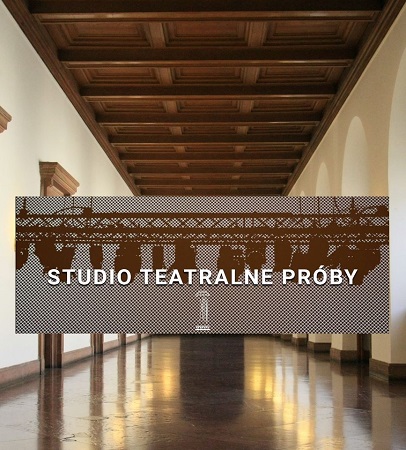 Zdjęcie zamkowego korytarza. W centralnym punkcie znak graficzny: STUDIO TEATRALNE PRÓBY.