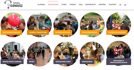 Na górze logo: Zarówka i napis: Mały Geniusz. Pod spodem: dzieci trzymają balona czołami.