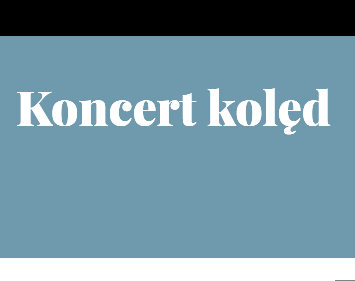 na błękitnym tle poziomy biały napis Koncert kolęd