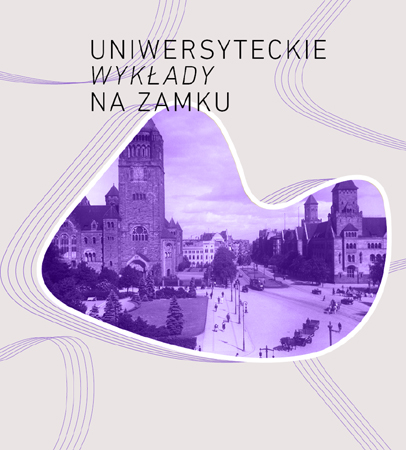 Grafika zawiera zdjęcie autorstwa Romana Stefana Ulatowskiego przedstawiające bryłę Zamku z lat 20. XX w. Zdjęcie jest przetworzone kolorowym filtrem i umieszczone w szarej ramce o nieregularnym kształcie.