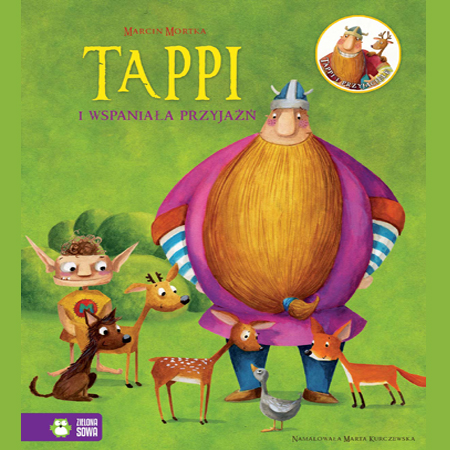 Okładka książki przedstawia rysunek, na którym na zielonym tle widnieje duży, gruby, uśmiechnięty wiking z długą, rudą brodą. Wikingowi towarzysza zwierzęta, m.in. sarenki i lis