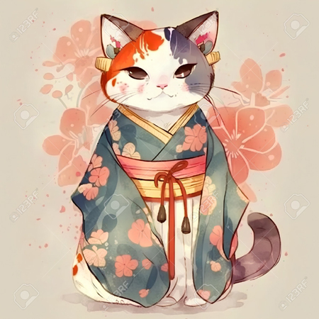 Rysunek kota w japońskim kimonie.