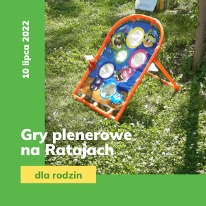 Obrazek promuje wydarzenie gry plenerowe na Ratajach.