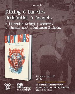 Okładka książki "Bunt mas" na tle archiwalnego zdjęcia ludzi.