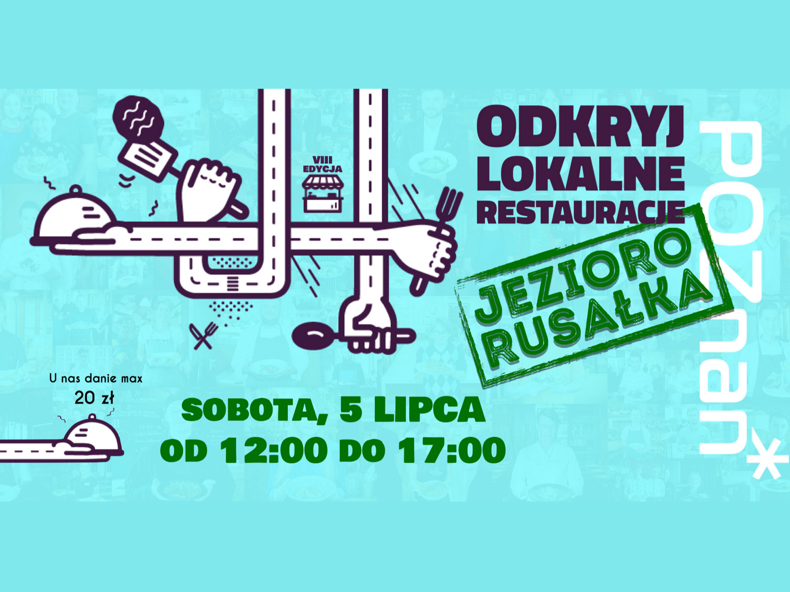Plakat informujący o wydarzeniu kulinarnym Jedzielnia nad jeziorem Rusałka.