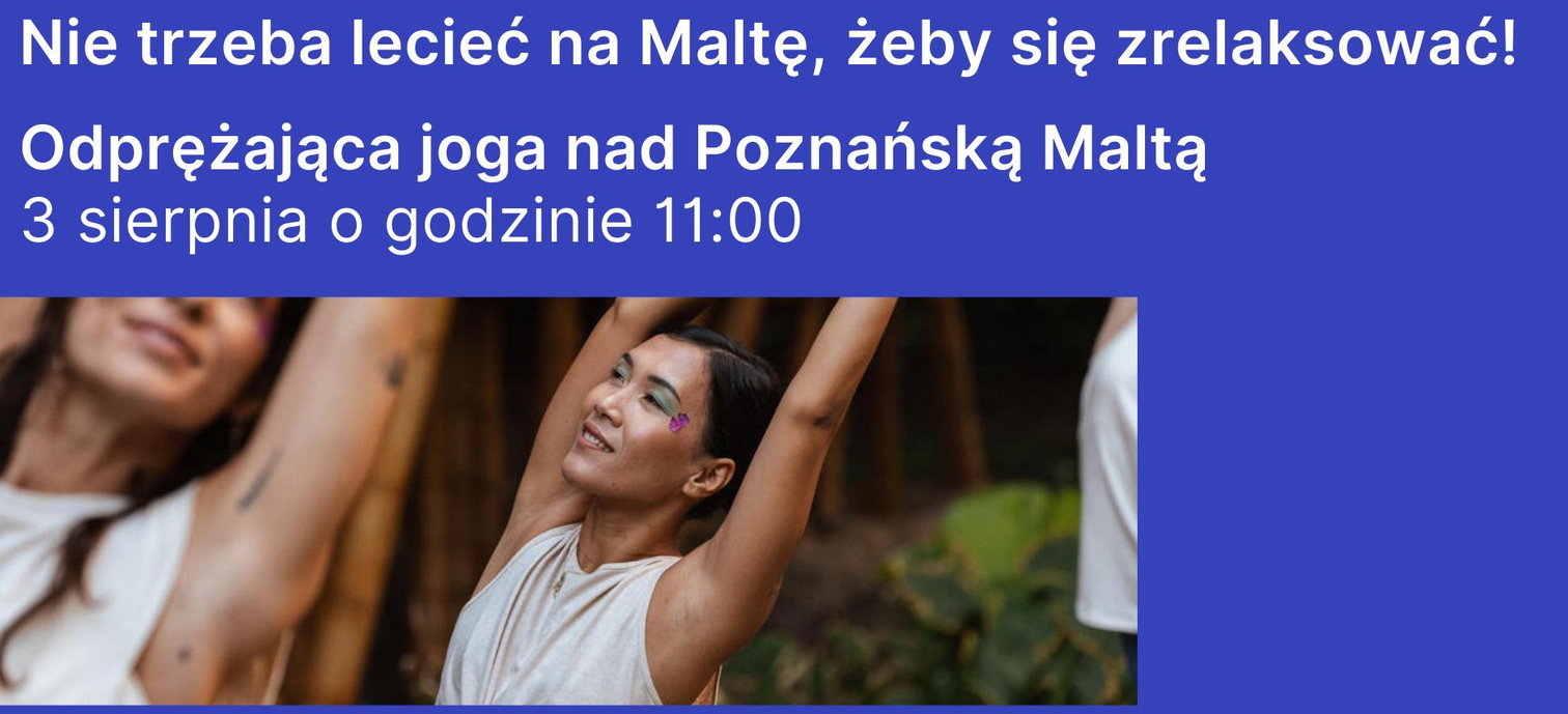 Zdjęcie ćwiczącej kobiety, nad nim napis, informujący o wydarzeniu.