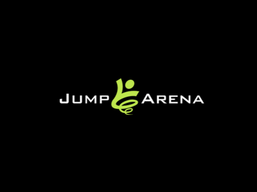 Zielony napis o treści jump arena, na czarnym tle.
