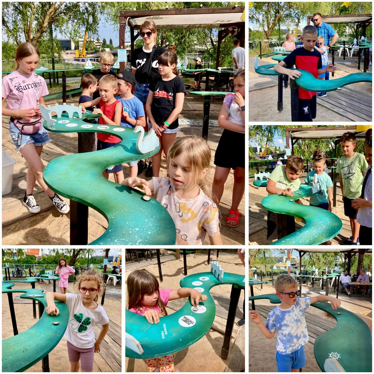 Kolaż zdjęć dzieci grajacych w kapsle.