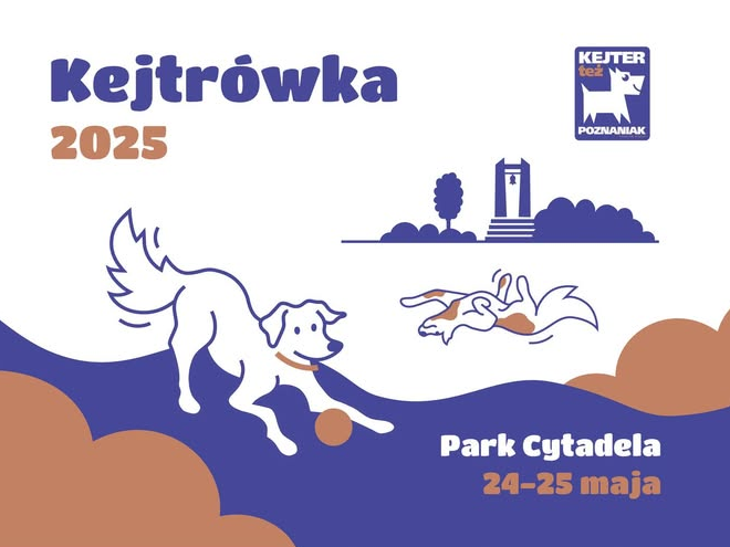 Rysunkowe pieski na łące, w tle rysunkowe przedstawienie cytadelowego Dzwonu Pokoju, informacje o wydarzeniu kejtrówka.