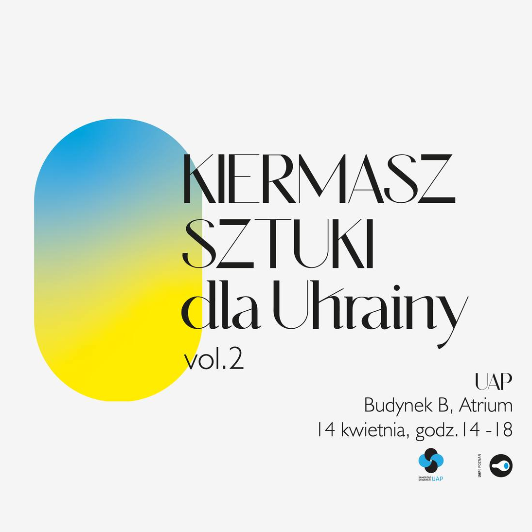 Nazwa wydarzenia w sąsiedztwie owalnej figury w barwach Ukrainy.