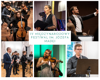 Obrazek promuje koncert "Mistrzowie światowej kameralistyki". Znajduje się na nim 6 zdjęć, wykonanych podczas różnych koncertów muzyki klasycznej i przedstawiające wykonawców takowej muzyki.