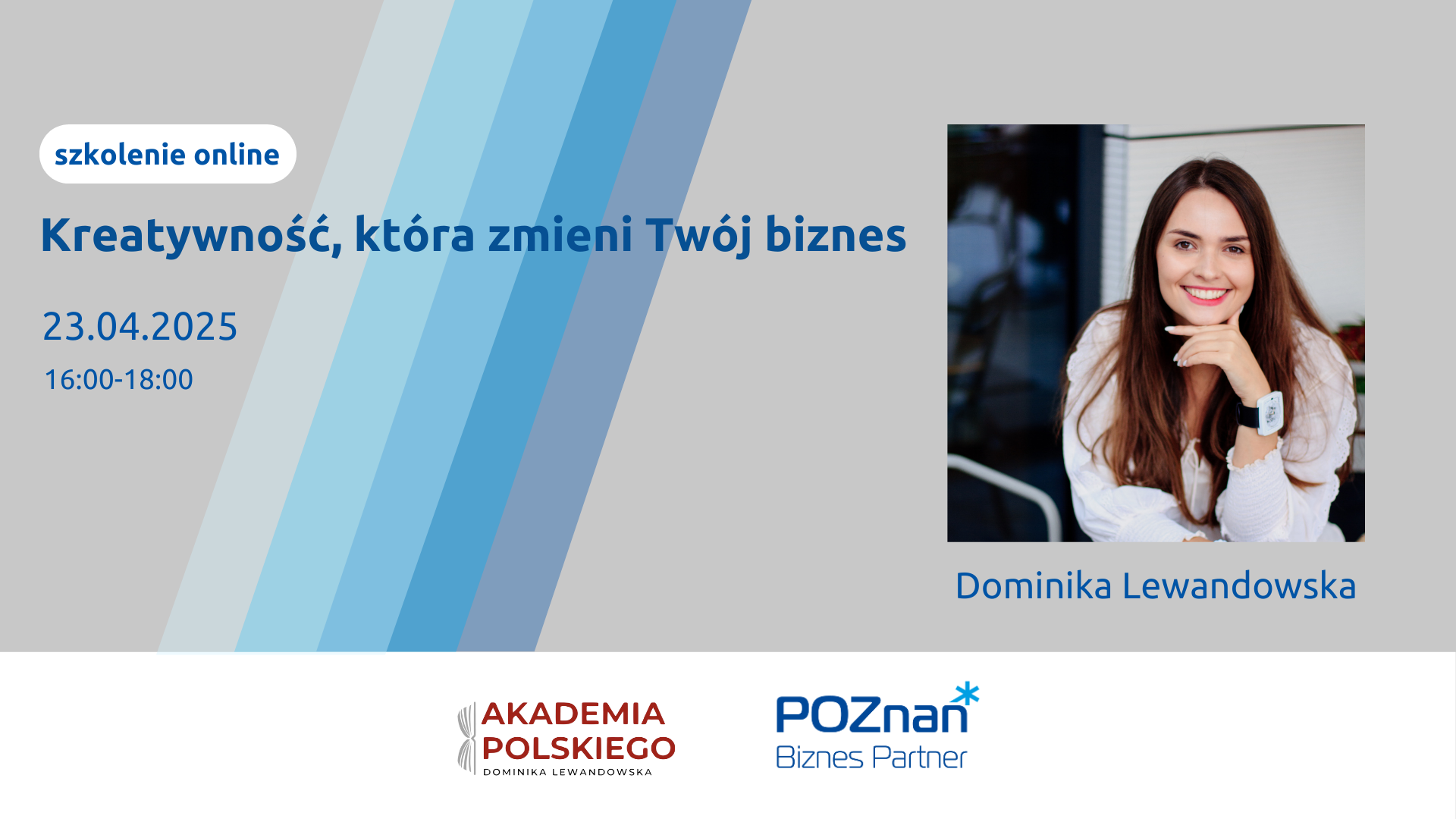 Grafika zapraszająca do zapisów na szkolenie online Kreatywność, która zmieni Twój biznes.