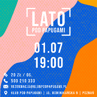 Grafika, kolorowe falujące tło a na niej napisy, które informują o wydarzeniu.