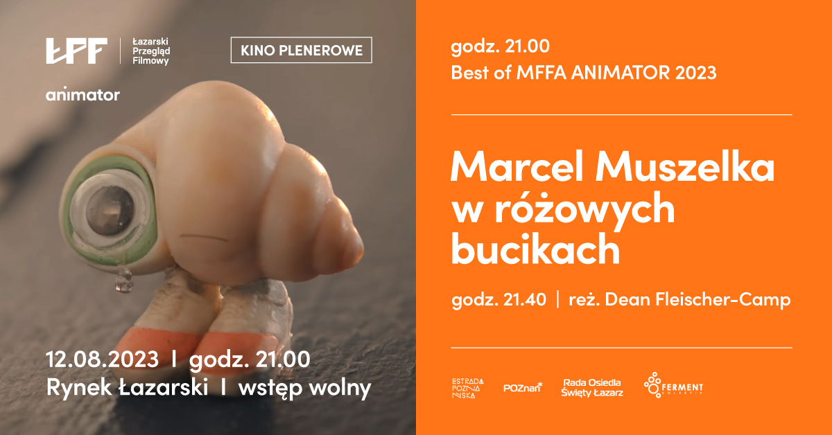 Best of MFFA Animator 2023. Sobota 12.08.2023 r. Godzina 21.00. Seans Marcel Muszelka w różowych bucikach o godzinie 21.40.