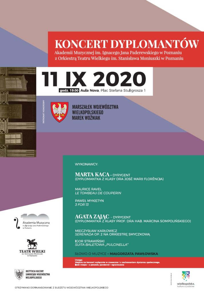 Na zielonym tle białe napisy. Widnieją nazwiska wykonawców i tytułu utworów które wykonają. Informacja w opisie wydarzenia.