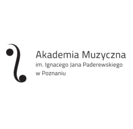 Klucz wiolinowy i napis Akademia Muzyczna im. Ignacego Jana Paderewskiego w Poznaniu.