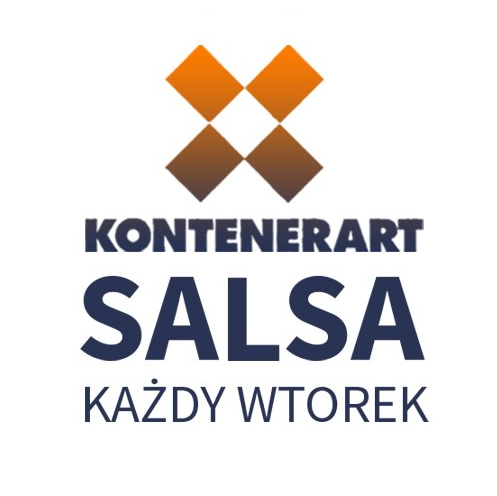 Na białym tle logo KontenerART i napis "Kontenerart salsa każdy wtorek".