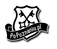 Tarcza herbowa z wpisanymi dwoma kluczami. Przed tarczą szarfa z napisem "PoPoznaniu.pl".