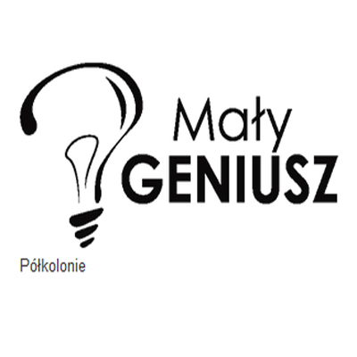 Czarna żarówka i napis "Mały Geniusz".