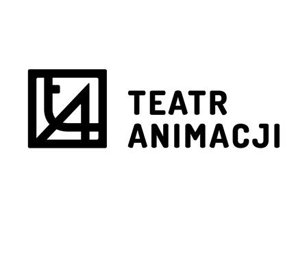 Czarno-białe logo Teatru Animacji: po lewej stronie litery "t" i "A" w czarnej ramce, po prawej stronie napis "Teatr Animacji".