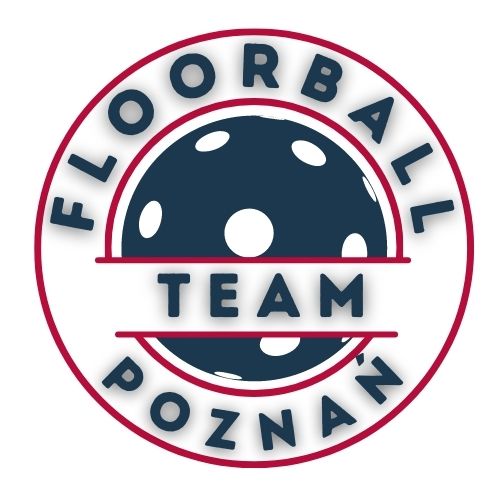 Logotyp Regen Project Floorball Team Poznań - w środku granatowa piłka do unihokeja, a także granatowy napis TEAM, wokół różowe obramowanie, a także granatowy napis Floorball Poznań