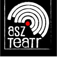 Na czarnym tle w górnej prawej części grafiki narysowane białe półokręgi, w dolnej lewej części biały napis asz teatr. W środku czerwona kropka.