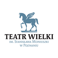 na białym tle rysunek skrzydlatego konia i napis Teatr Wielki imienia Stanisława Moniuszki w Poznaniu