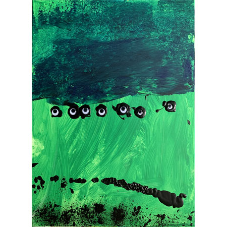 Obraz Maksymiliana Czechlewskiego Galeria FWD.jpg (pawie oka na zielonym tle).