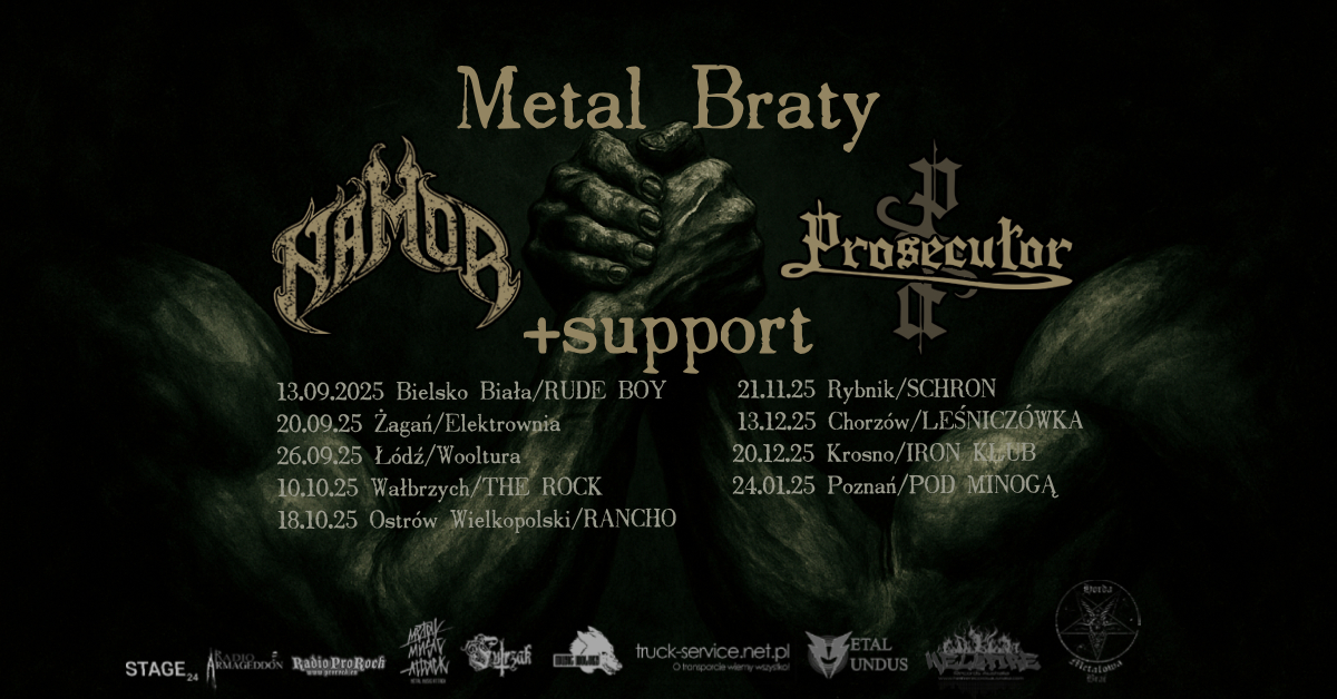 Rysowana grafika przedstawia dwie ręce złączone w uścisku. Na tle napisy z nazwami zespołów oraz datami koncertów.