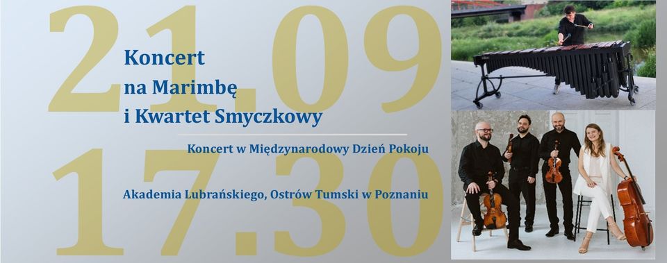 Na obrazku widać dużo tekstu na szarym tle. Z boku znajduje się trio z instrumentami smyczkowymi.