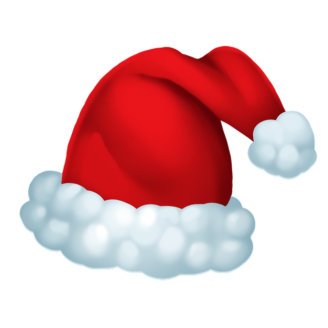 Obrazek przedstawia czapkę Świętego Mikołaja na czarnym tle.