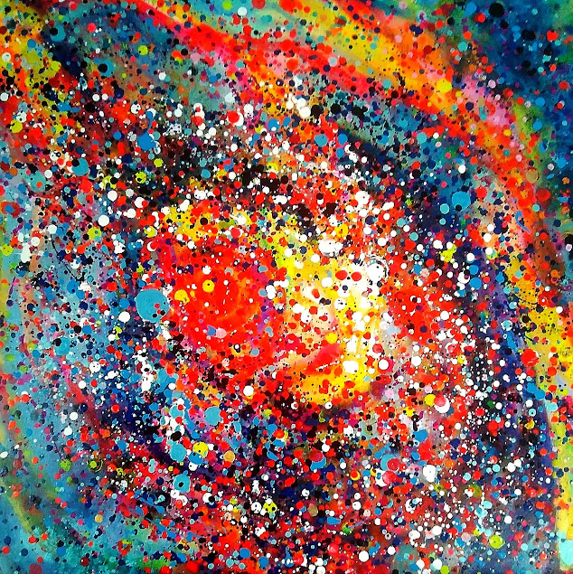 Beata Pflanz, Kolizje Galaktyk, 100x 100 cm, akryl, płótno, 2020
