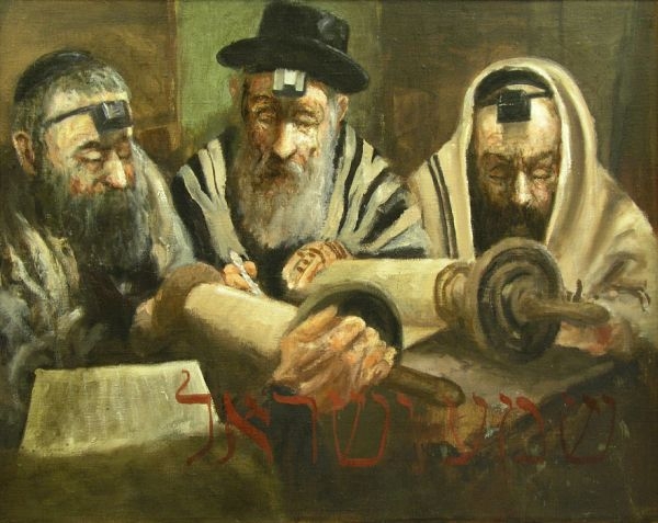 obraz przedstawiający siedzących Żydów