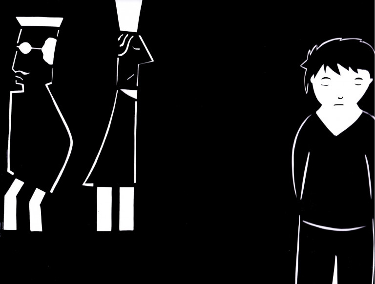 Na czarnym tle wizerunek chłopca.